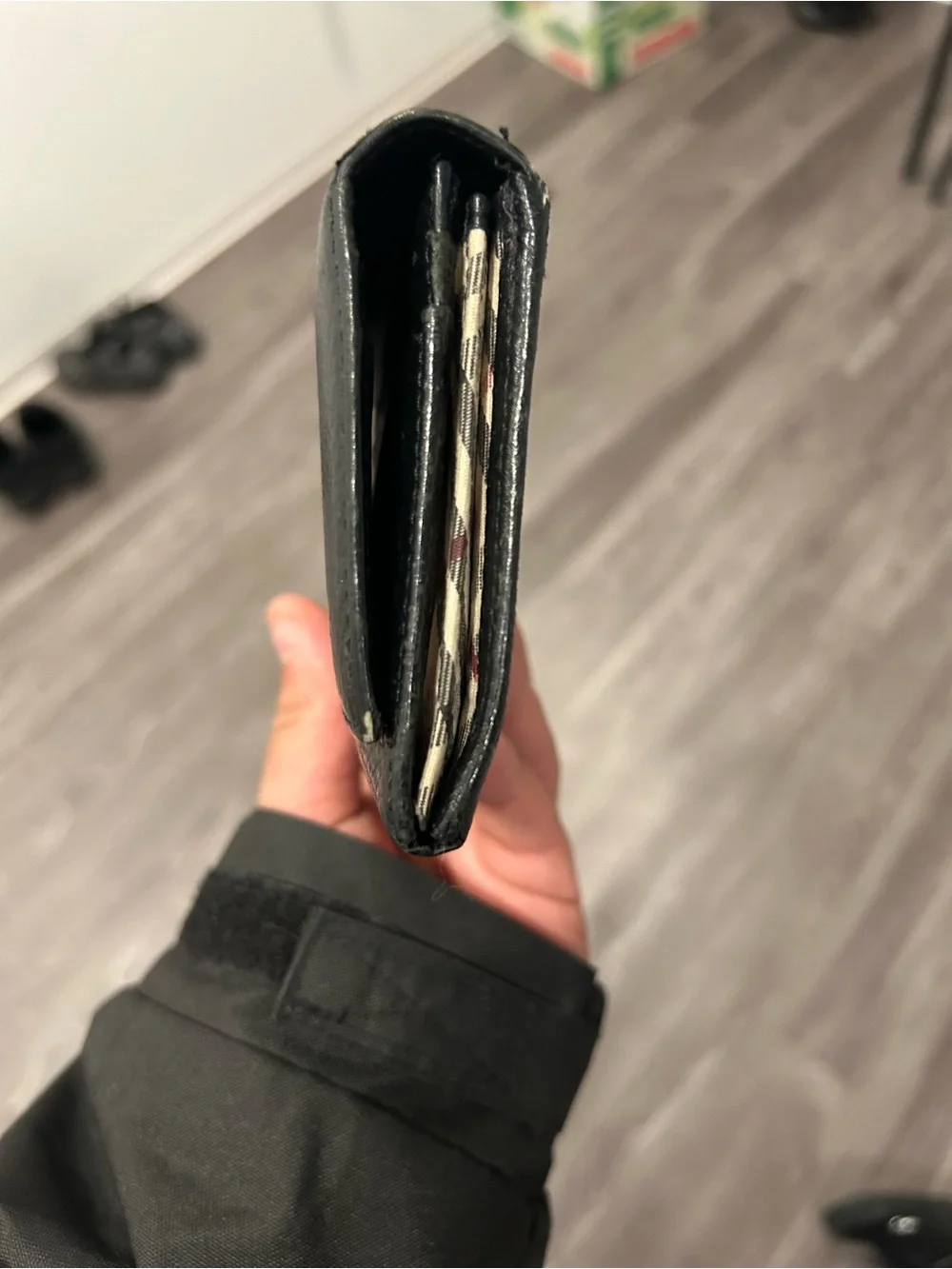 Burberry Black Leather Money Clip with Signature Check Lining